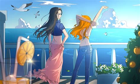 download nico robin one piece with nami by the sea wallpaper