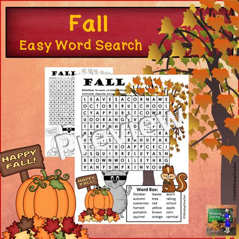 Easy Fall Word Search Fall Word Search Fall Words Word Puzzles For Kids