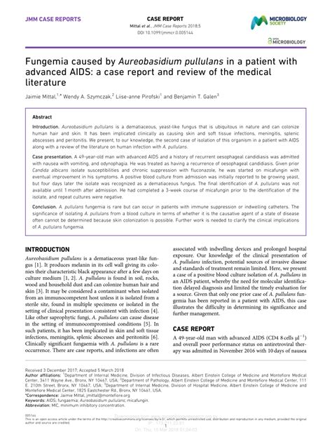 Pdf Fungemia Caused By Aureobasidium Pullulans In A Patient With