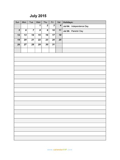 July 2015 Calendar Blank Printable Calendar Template In Pdf Word Excel