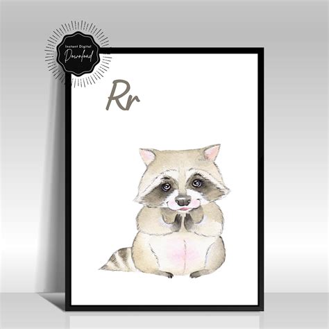 R For Raccoon Alphabet Wall Art Print Etsy