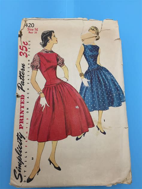 1420 Vintage 1950s Simplicity Sewing Pattern Junior Misses And Misses