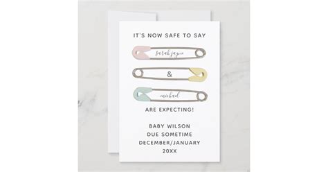 Now Safe To Say Expecting Safety Pins Pregnancy Announcement Zazzle