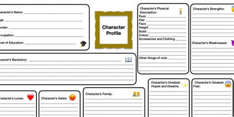 Character Profile Worksheets The Cambridge Home Educator