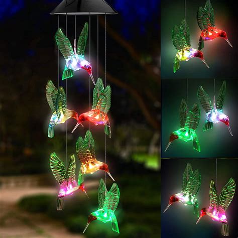 Solar Hummingbird Wind Chime Color Changing Solar Led String Lights