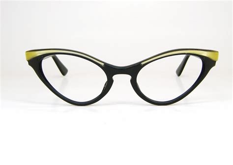 Vintage 50s Cat Eye Eyeglasses Or Sunglasses Winged Black And Gold