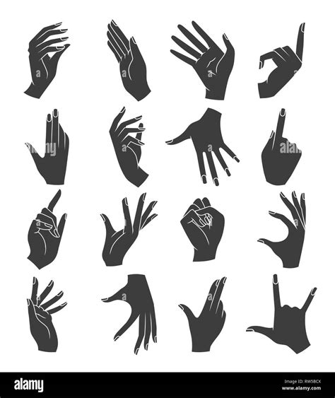 Woman Hands Gestures Silhouettes Female Hand With Nails Gesture Black