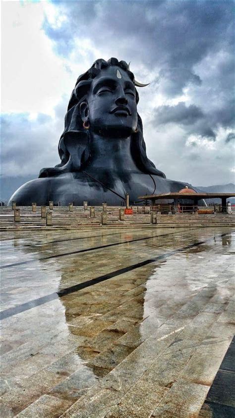 Adiyogi Statue Of Lord Shiva In Coimbatore India During The Monsoon