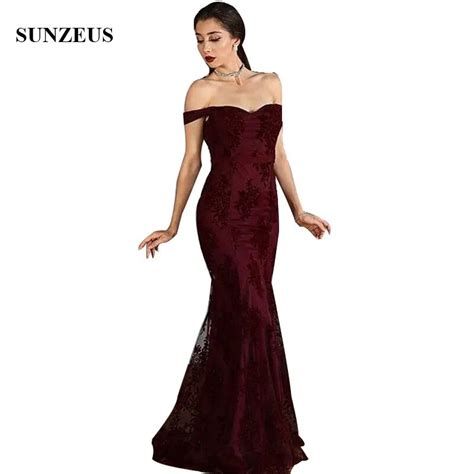 burgundy mermaid bridesmaid dresses off shoulder sweetheart heavy appliques women party gowns