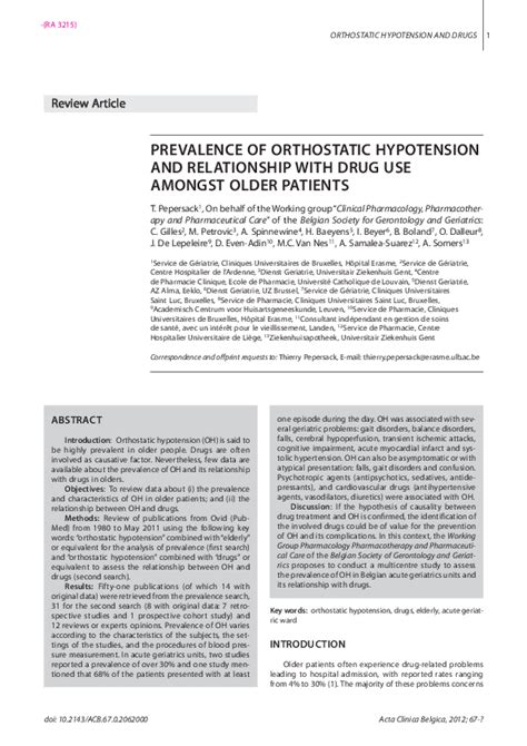 Pdf Prevalence Of Orthostatic Hypotension And Relationship With Drug