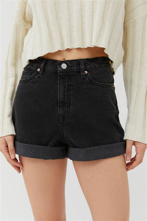 Bdg High Waisted Mom Short Washed Black Urban Outfitters Short