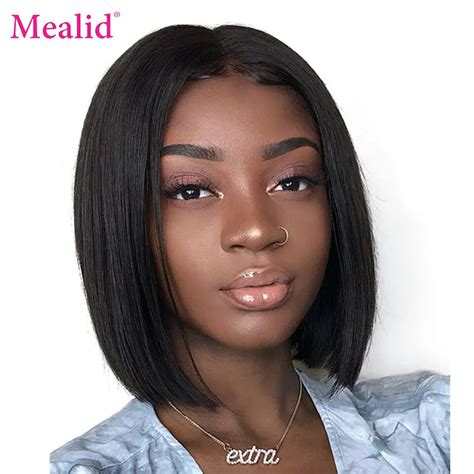 Mealid 13 4 Lace Front Human Hair Wigs Brazilian Bob Wig With Pre Plucked Hairline Short Human