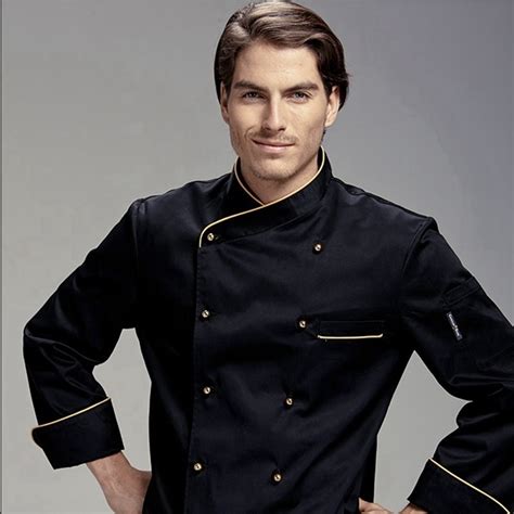 2018 Spring Long Sleeve Cotton Black French Chef Coat Restaurant