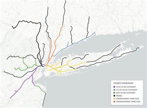 Map of the electrified sections of the greater New York commuter rail ...