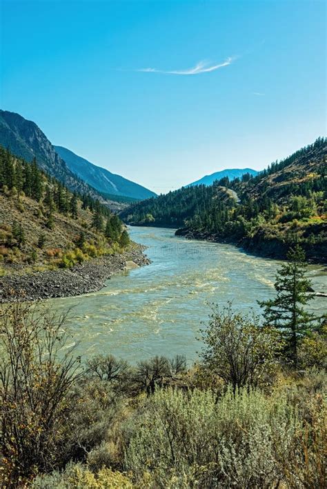 The Fraser River Flows Through The Rugged Landscape North Of Lillooet