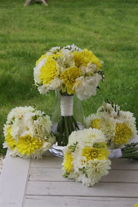 Yellow And White Dahlias Bridesmaid Bouquet Yellow Bridesmaid