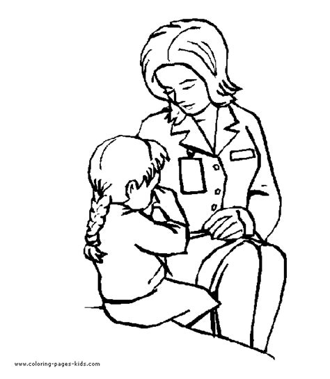 Free coloring sheets to print and download. Doctor and child Doctors & Hospital coloring page, family ...