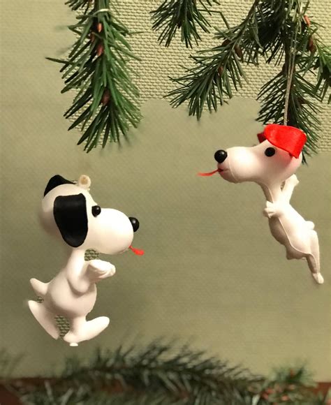 Vintage Snoopy Ornaments, 2 plastic Snoopy figurines, Snoopy Christmas ...