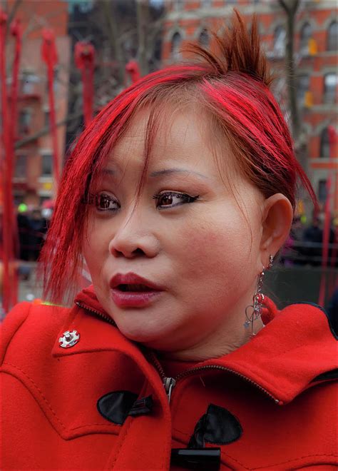 Lunar New Year Nyc 2017 Woman With Died Red Hair Photograph By Robert