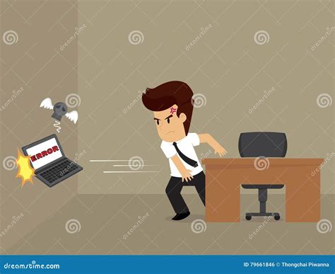 Businessman Angry Throwing Computer Error Stock Vector Illustration