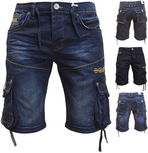 Mens Crosshatch Jeans Shorts Combat Cargo Denim Short Trousers Summer Shorts Denim Jeans