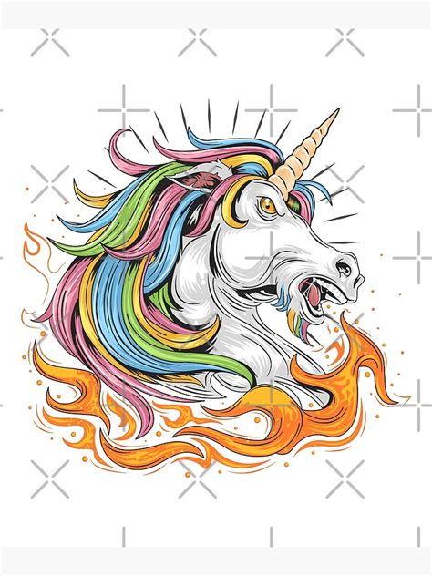 Angry Unicorn With Fire Flames Poster By Epicartz Redbubble