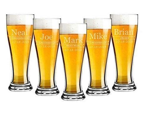 Groomsmen 16 Ounce Pilsner Pint Beer Glass Sets Of 2 To 12 Custom Engraved Including Choices Of