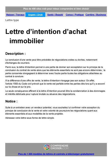 Lettre D Intention D Achat Mod Le Gratuit Lettre Intention Achat