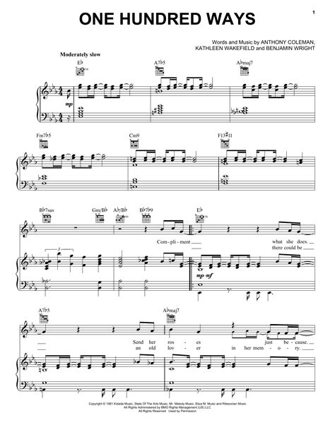 One Hundred Ways sheet music by James Ingram (Piano, Vocal & Guitar ...