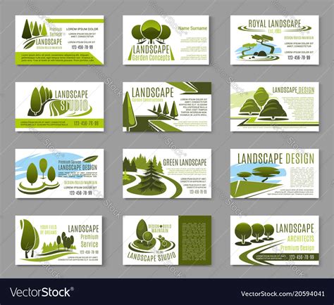 These professionals landscaping are capable of doing more than just mowing and watering the lawn, they are actually capable of doing other tasks since they were trained to understand the land area and the concept of spatial. Landscape design studio business card template Vector Image