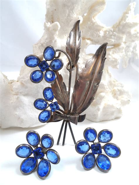 Vintage 1940s Sterling Silver Flower Brooch And Earring Set Etsy
