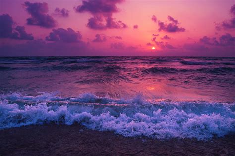 Purple Sunset Beach Wallpaper Hd Picture Image