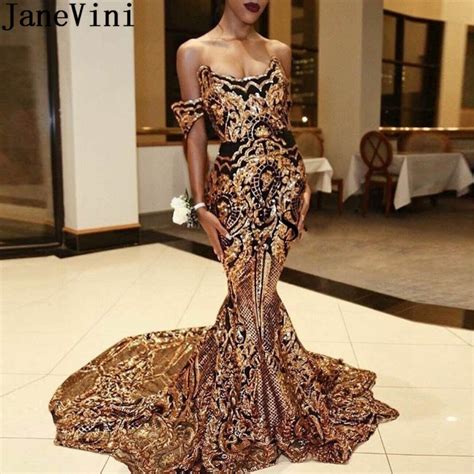 Janevini Sparkly Black And Gold Prom Dress Woman 2019
