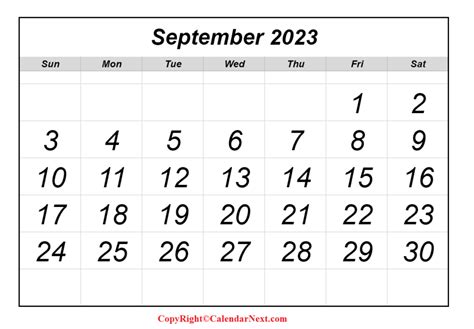 September 2023 Calendar Printable Calendar Next