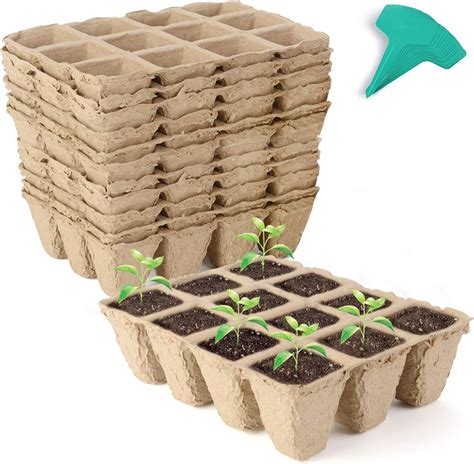 Growneer 12 Packs Peat Pots Seed Starter Trays 144 Cells