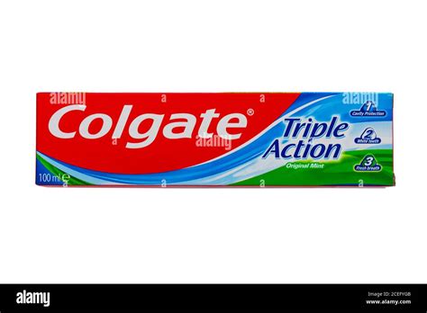 Box Of Colgate Triple Action Original Mint Toothpaste Hi Res Stock