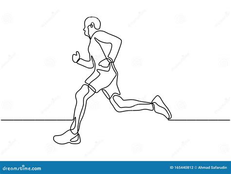 Continuous One Line Drawing Of Person Running During Sport Marathon Or