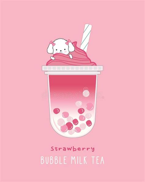 Strawberry Bubble Milk Tea Stock Vector Illustration Of