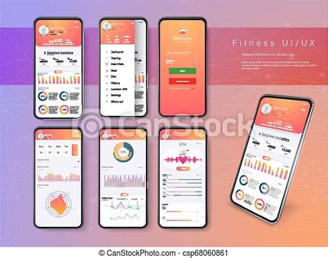 Different Ui Ux Gui Screens Fitness App And Flat Web Icons For Mobile