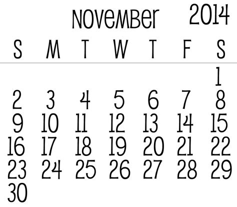 November 2014 Calendar Printable And Template