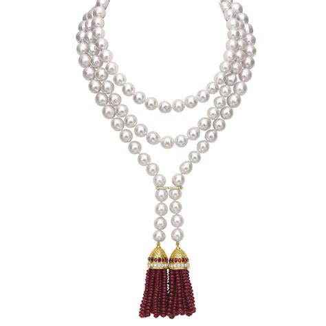 Ruby Pearl And Diamond Lariat Necklace Andrew Glassford Jewels