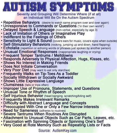 Autism Key Provides A List Of Symptoms On Autism And Other Useful