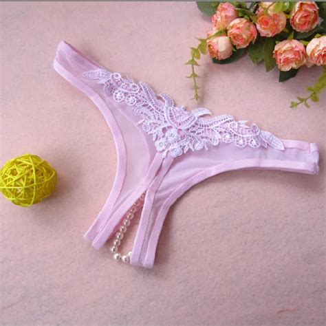 Women Ladies Sexy Open Crotch Thongs G String V String Crotchless Pearls Embroidery Women