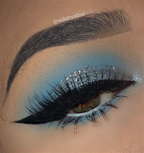 Icy Baby Blue Silver Glitter Makeup Look Prom Eye Makeup Glitter