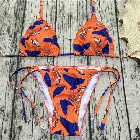 Luoanyfash 2018 Sexy Push Up Swimwear Print Bathing Suit Halter Bikinis