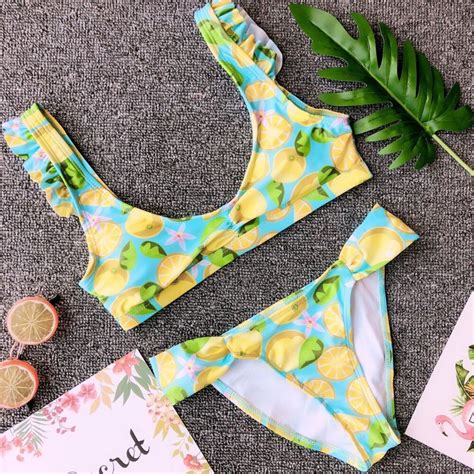 sexy flower strap bikini set bandeau swimwear women ruffle bikinis swimsuit 2018 bather beach