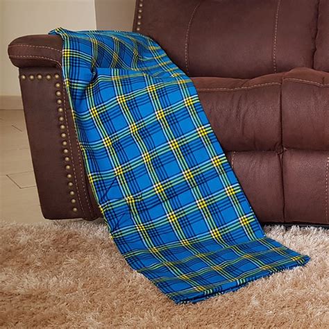 African Maasai Shuka Blue Sofa Throw Bed Throw Picnic Blanket