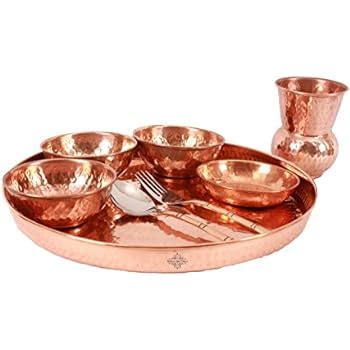 Amazon Com Indian Dinnerware Set Copper Stainless Steel Thali Plate