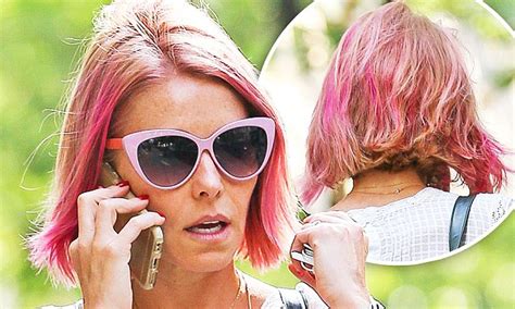 Kelly Ripa Teams Candy Coloured Hair With Coral Skirt And Sunglasses