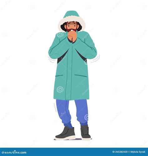 Concepto De Clima Frío Personaje Masculino Helado Con Ropa De Invierno